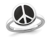 Black Enamel Peace Sign Ring in Sterling Silver